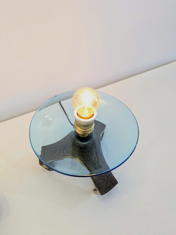 Pair of blue Murano glass table lamp and silvered cast iron base, Italy, 1970's - Image 12