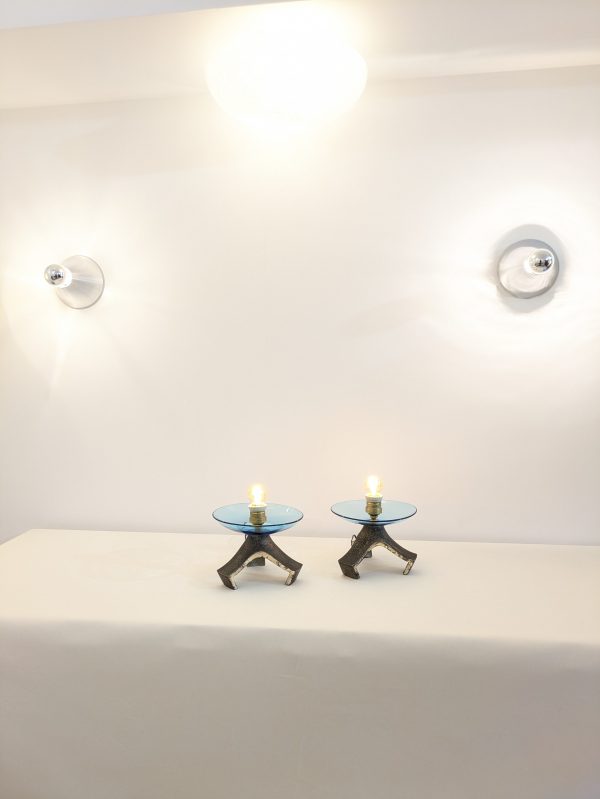 Pair of blue Murano glass table lamp and silvered cast iron base, Italy, 1970's - Image 13