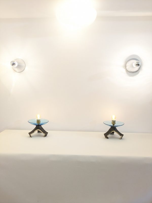 Pair of blue Murano glass table lamp and silvered cast iron base, Italy, 1970's - Image 14