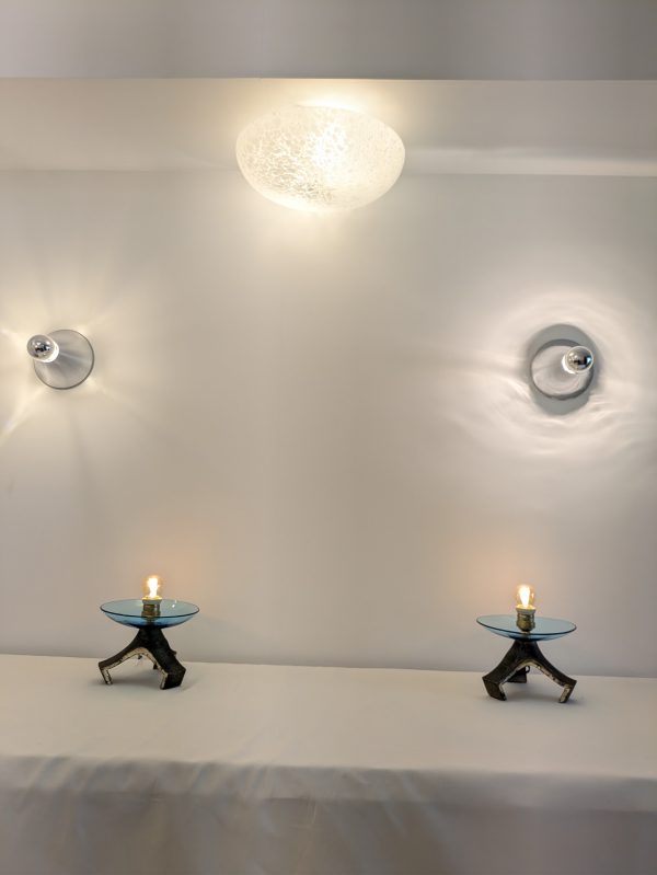 Pair of blue Murano glass table lamp and silvered cast iron base, Italy, 1970's - Image 11
