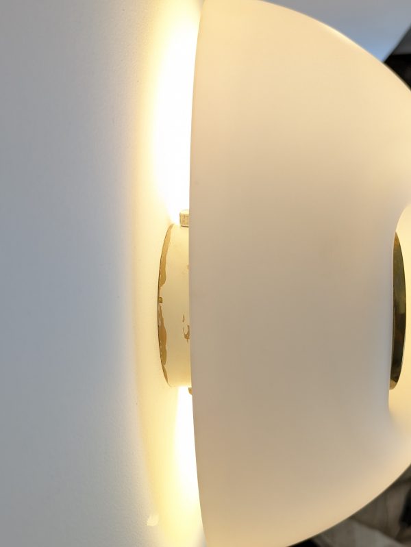 Brass and white opaline flush wall or ceiling light, Murano 1970 - Image 9