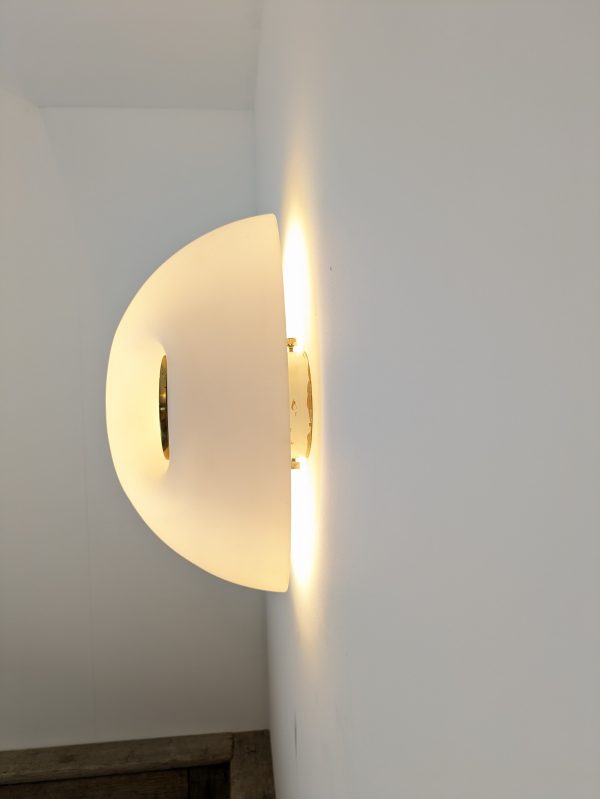 Brass and white opaline flush wall or ceiling light, Murano 1970 - Image 5
