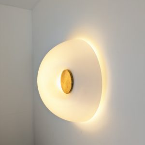 Brass and white opaline flush wall or ceiling light, Murano 1970
