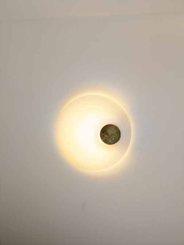Brass and white opaline flush wall or ceiling light, Murano 1970 - Image 3