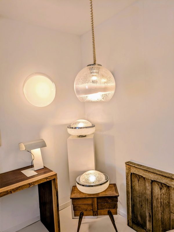Pair of opaline and Pulegosso Murano glass table lamp, Italy, 1980 - Image 15