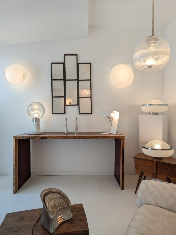 Pair of opaline and Pulegosso Murano glass table lamp, Italy, 1980 - Image 13
