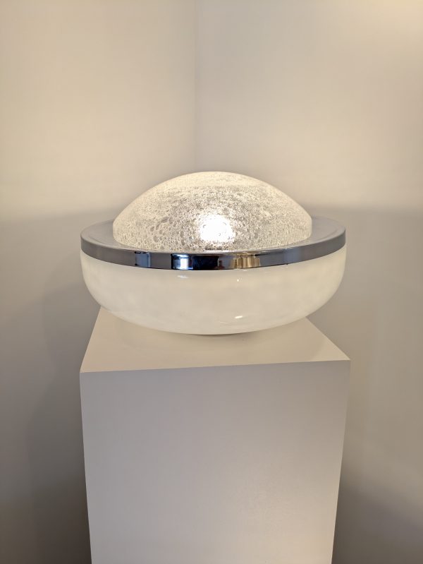 Pair of opaline and Pulegosso Murano glass table lamp, Italy, 1980 - Image 2