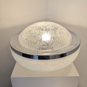 Pair of opaline and Pulegosso Murano glass table lamp, Italy, 1980