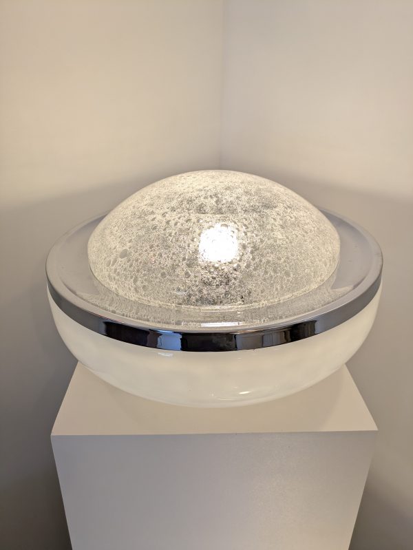 Pair of opaline and Pulegosso Murano glass table lamp, Italy, 1980