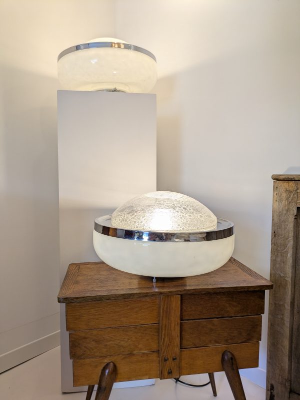 Pair of opaline and Pulegosso Murano glass table lamp, Italy, 1980 - Image 4